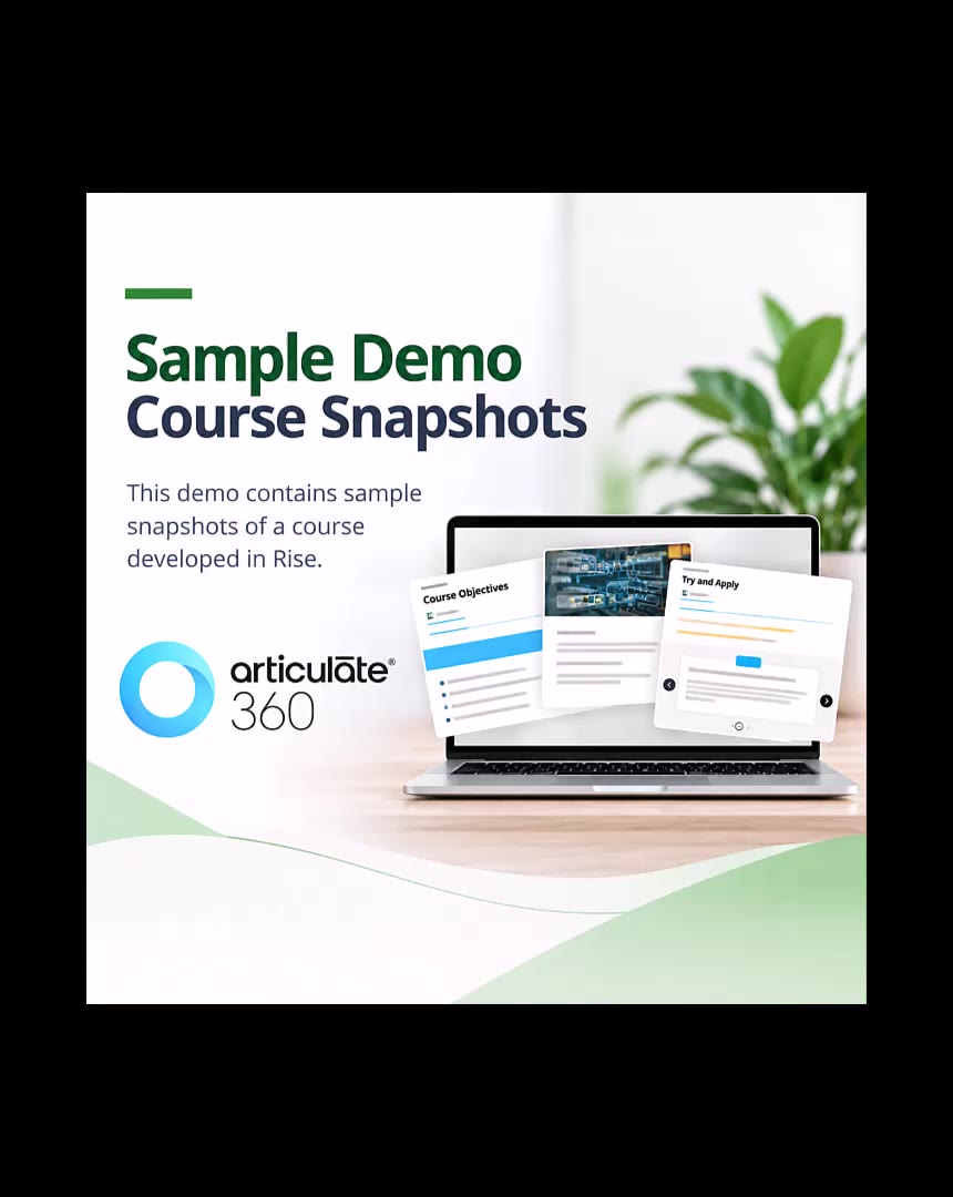 Articulate 360 demo course video — Sample Demo Course Snapshots welcome screen